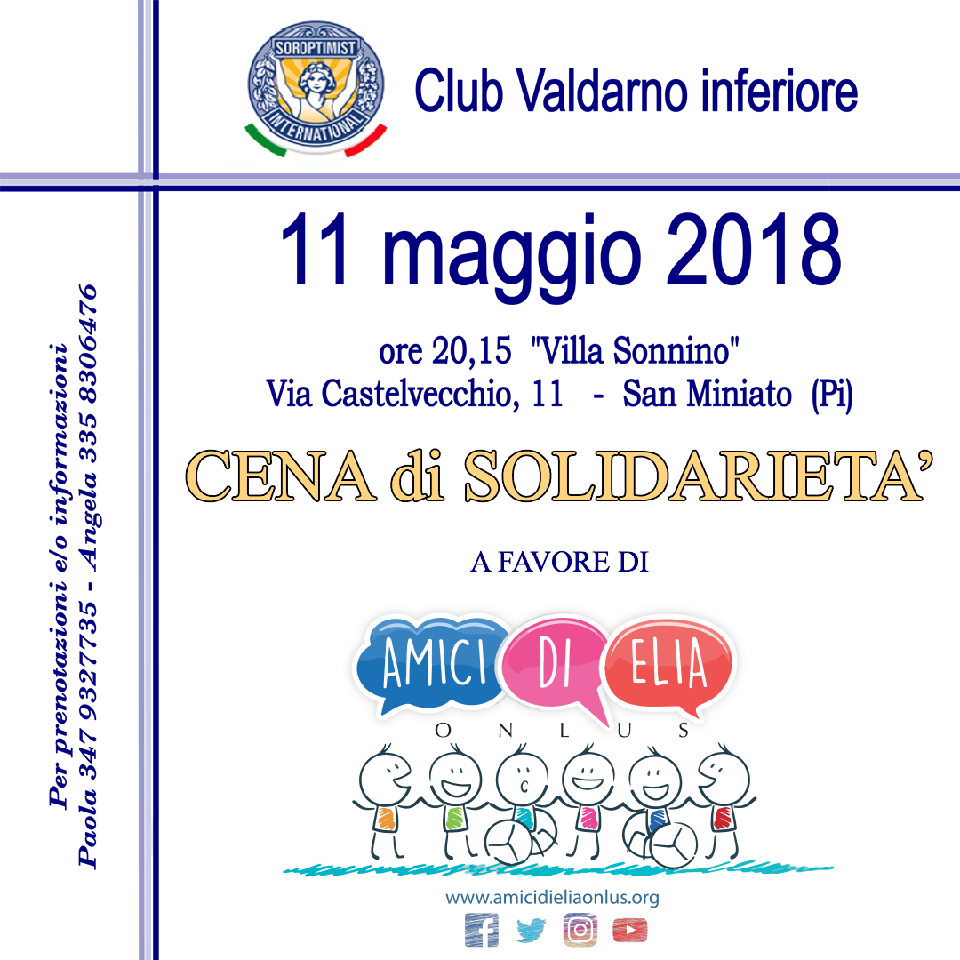 CENA SOROPTOMIST – 11 Maggio 2018